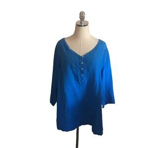 Russ Berens Top Women's Size XL Blue V-Neck Shirt Tunic Lagenlook NEW